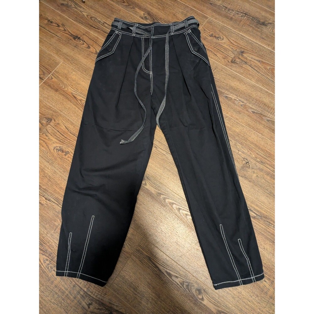 ULLA JOHNSON Women’s Tapered Belted Cotton Poplin Pants Raven Size 6 - Picture 1 of 7